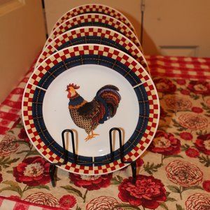 Set of 4 Vintage Majesticware by Oneida "CALICO ROOSTER" Salad Plates 7 3/4" vin